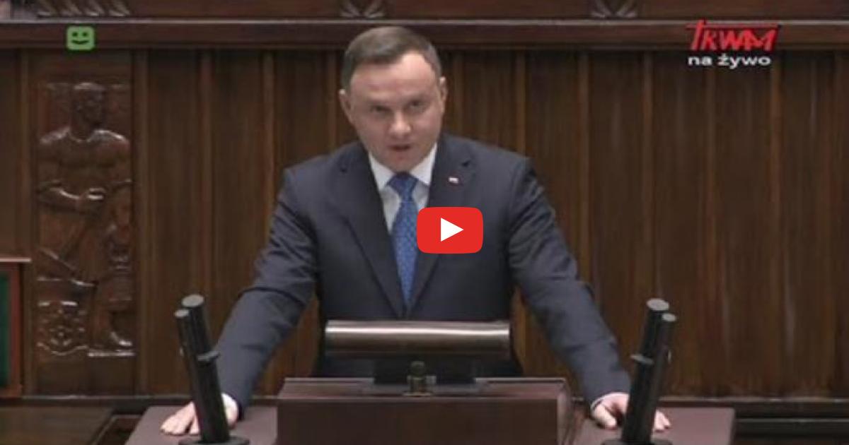 Przemówienie prezydenta Andrzeja Dudy wygłoszone podczas pierwszego posiedzenia Sejmu IX kadencji