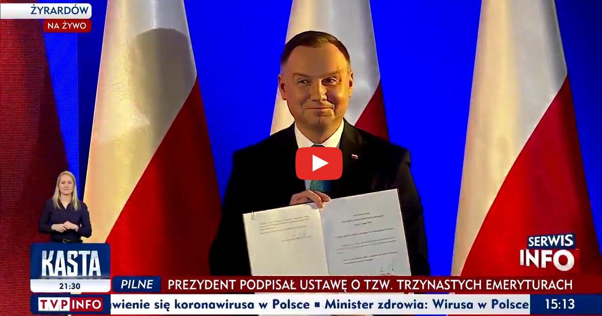 ‼️PILNE‼️ Prezydent Andrzej Duda podpisał ustawę przyznającą dodatkowe środki emerytom i rencistom